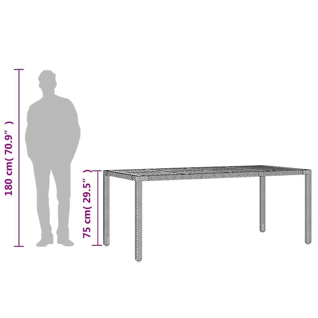 Havebord Med Akacietop 190x90x75 Cm Polyrattan - Billede 10