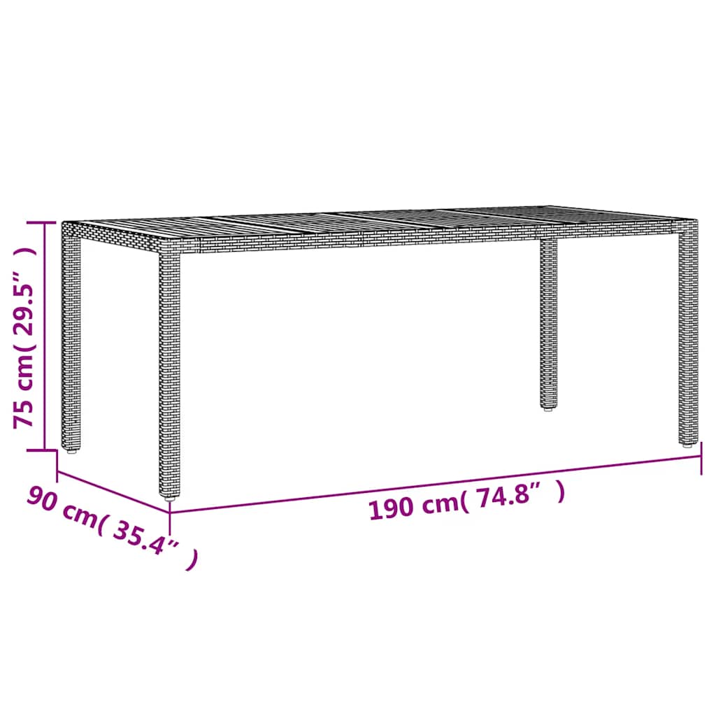 Havebord Med Akacietop 190x90x75 Cm Polyrattan - Billede 11