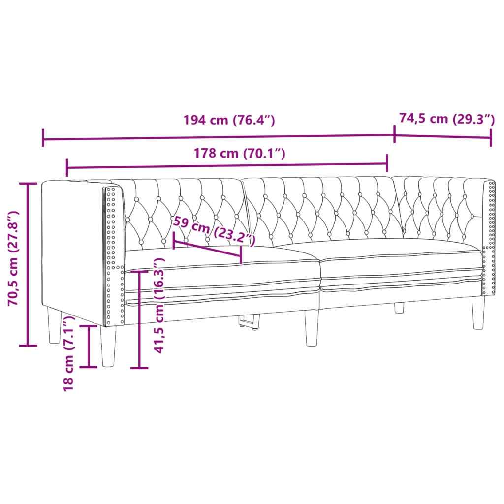 3-Personers Chesterfield-Sofasæt Kunstlæder