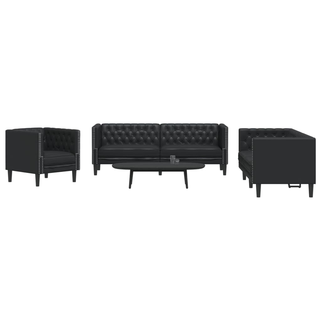 3-Personers Chesterfield-Sofasæt Kunstlæder