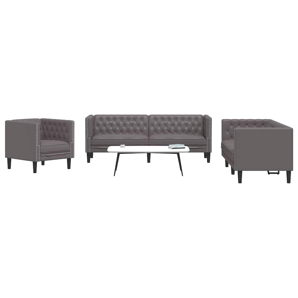 3-Personers Chesterfield-Sofasæt Kunstlæder