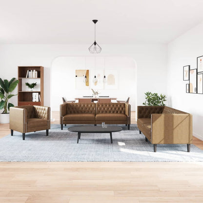 3-Personers Chesterfield-Sofasæt Kunstlæder