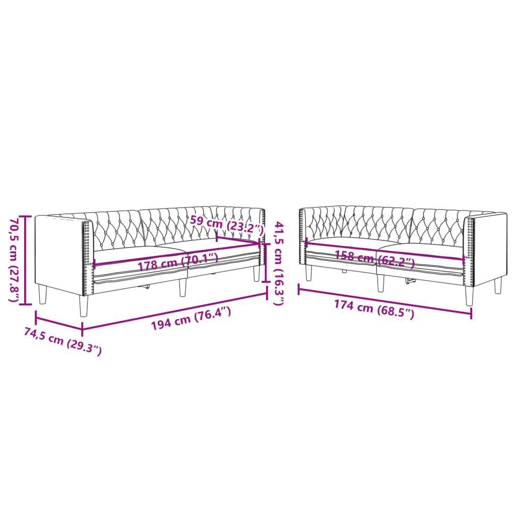 2-Personers Chesterfield-Sofa Kunstlæder