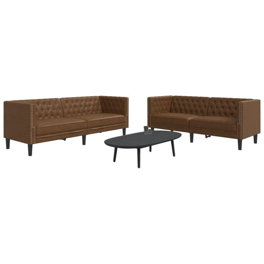 2-personers Chesterfield-sofasæt Imiteret Ruskind Brun - Hovedbillede