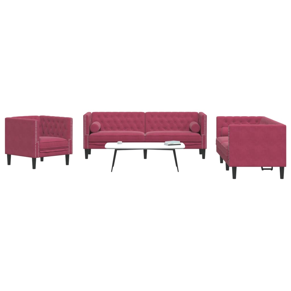 3-personers Chesterfield-sofasæt Med Puder Fløjl - Variant 3209285