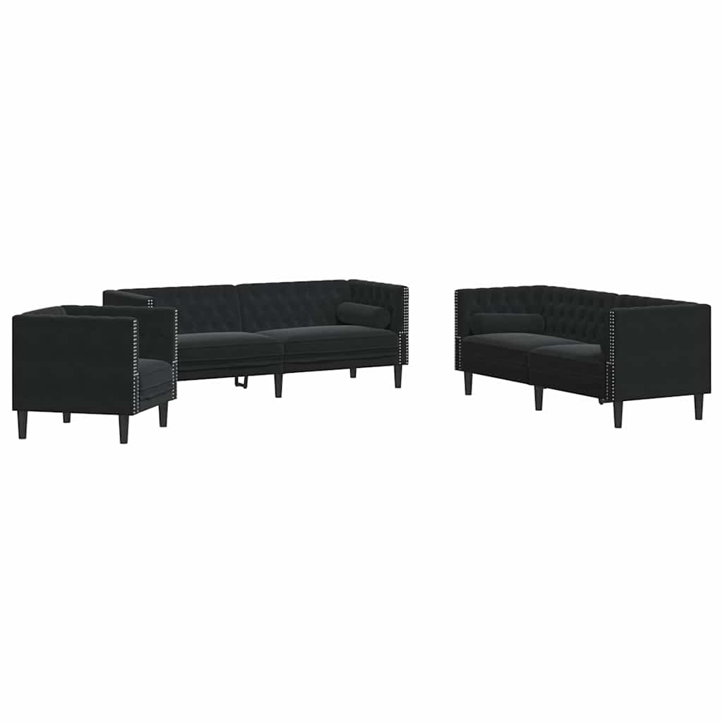Chesterfield-Sofa Med Puder Fløjl