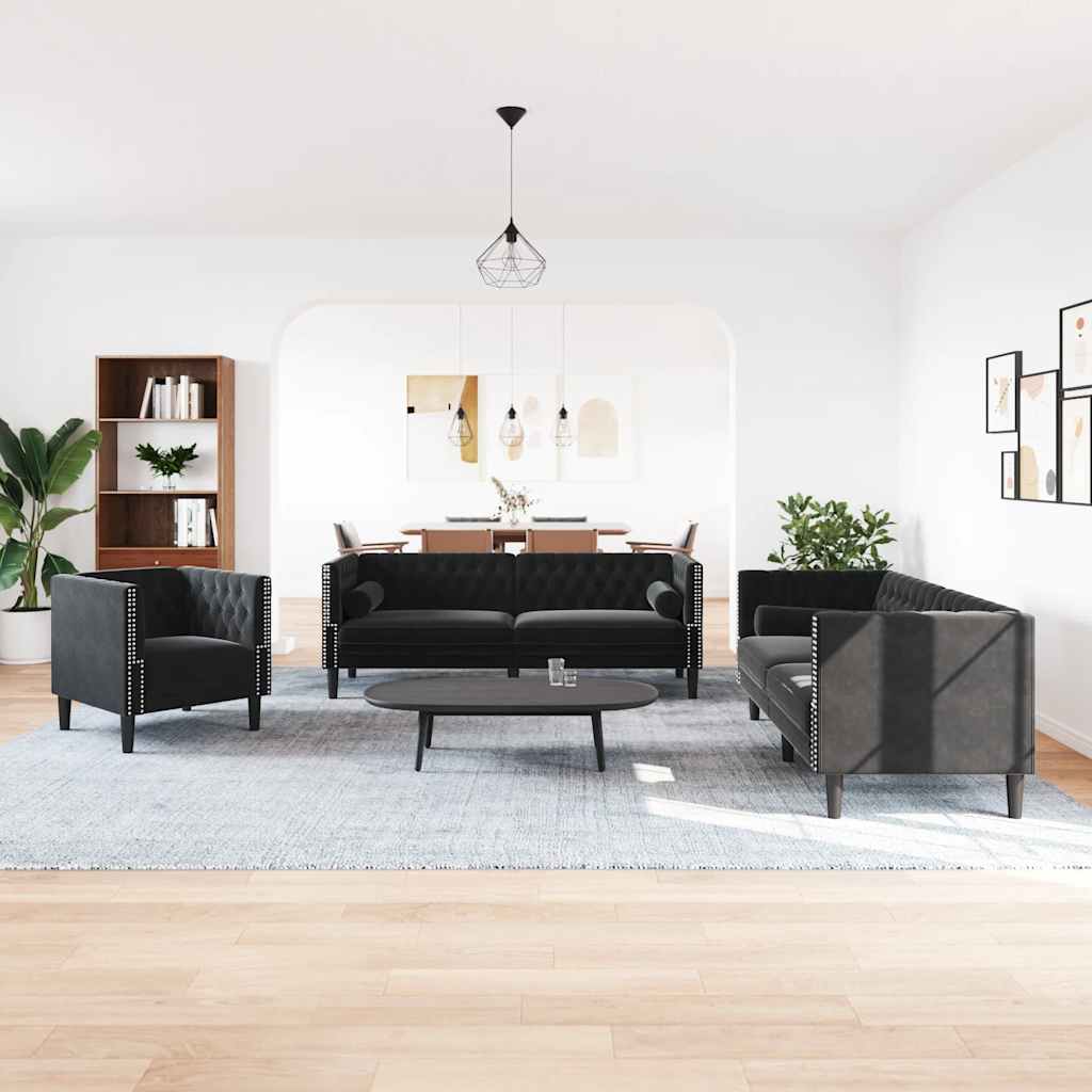 Chesterfield-Sofa Med Puder Fløjl