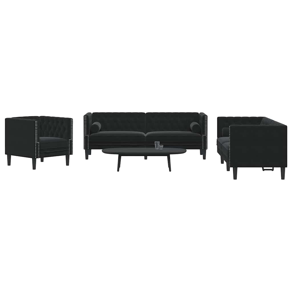 Chesterfield-Sofa Med Puder Fløjl