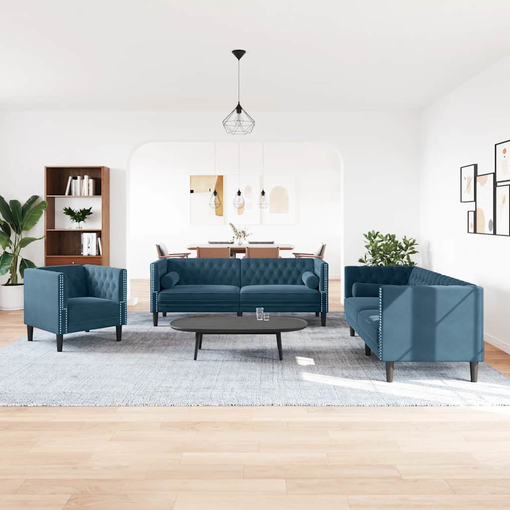 3-personers Chesterfield-sofasæt Med Puder Fløjl - Variant 3209289