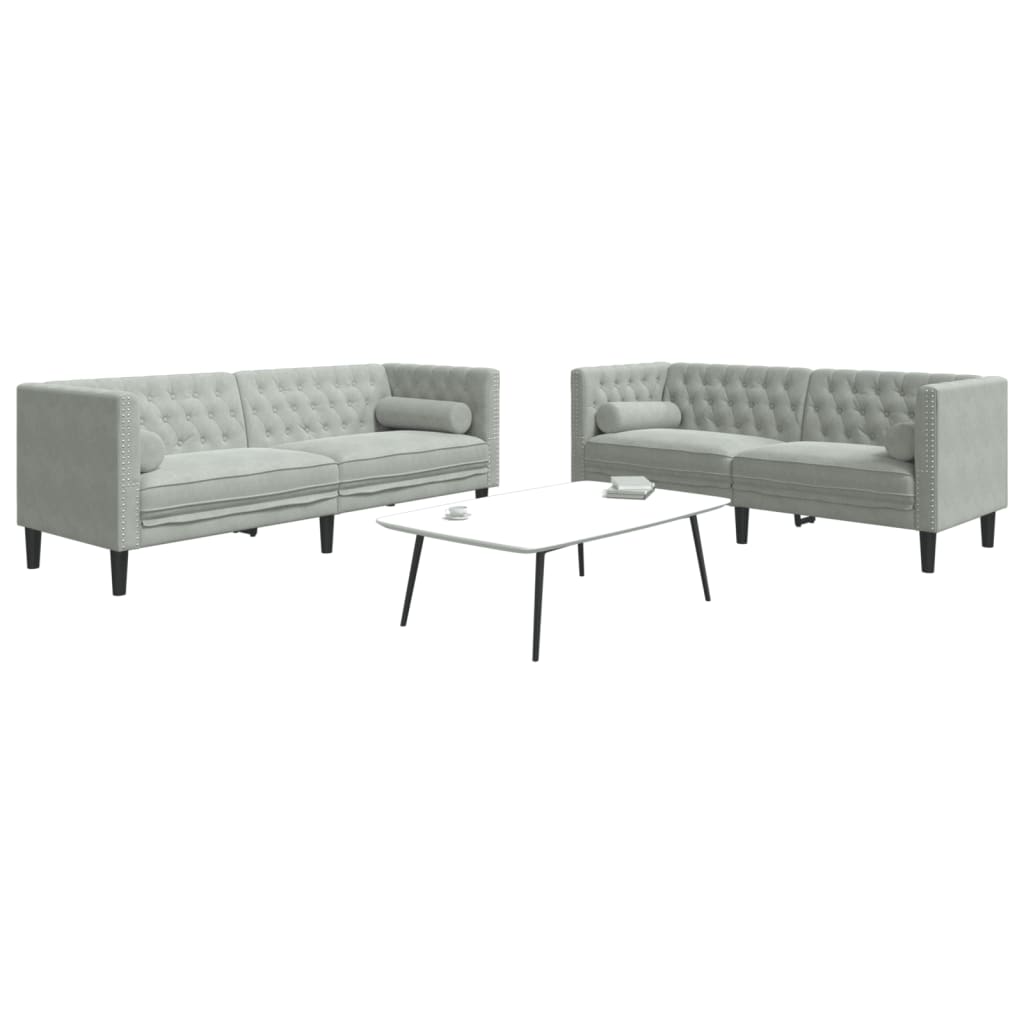 3-personers Chesterfield-sofasæt Med Puder Fløjl - Variant 3209291