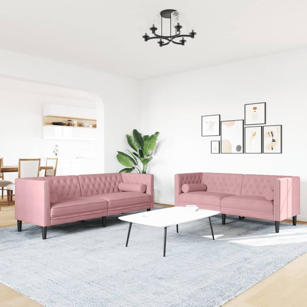 Chesterfield-Sofa Med Puder Fløjl