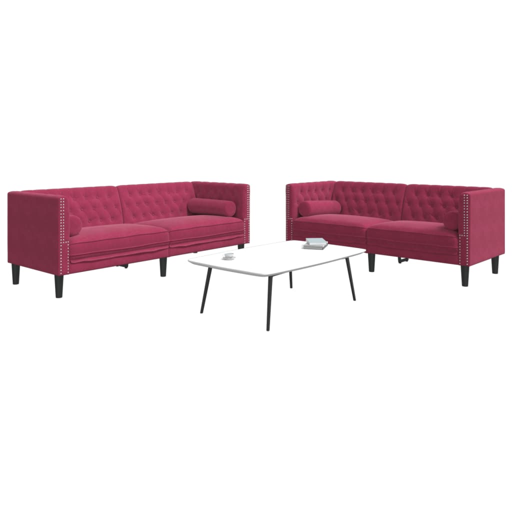 3-personers Chesterfield-sofasæt Med Puder Fløjl - Variant 3209295