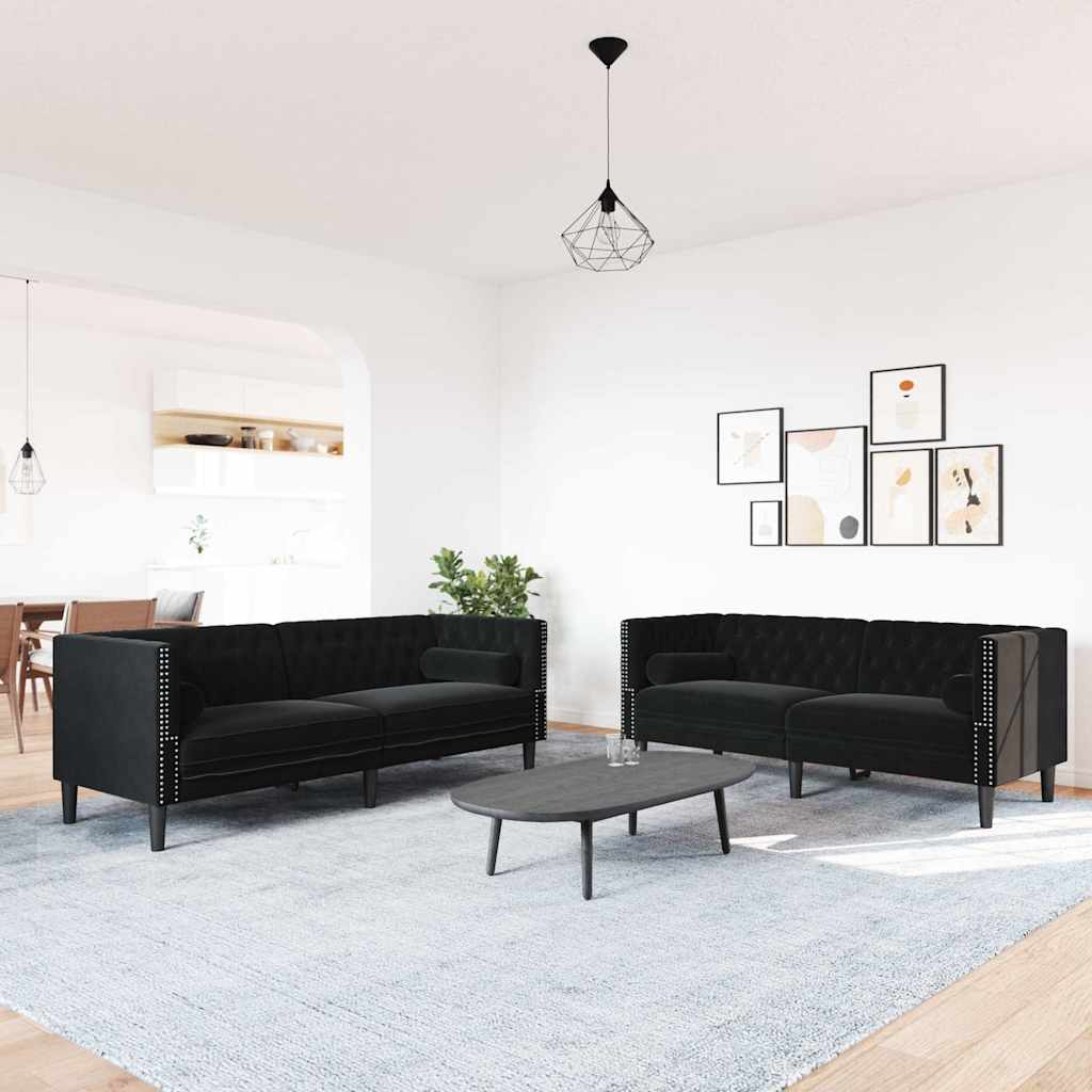 Chesterfield-Sofa Med Puder Fløjl