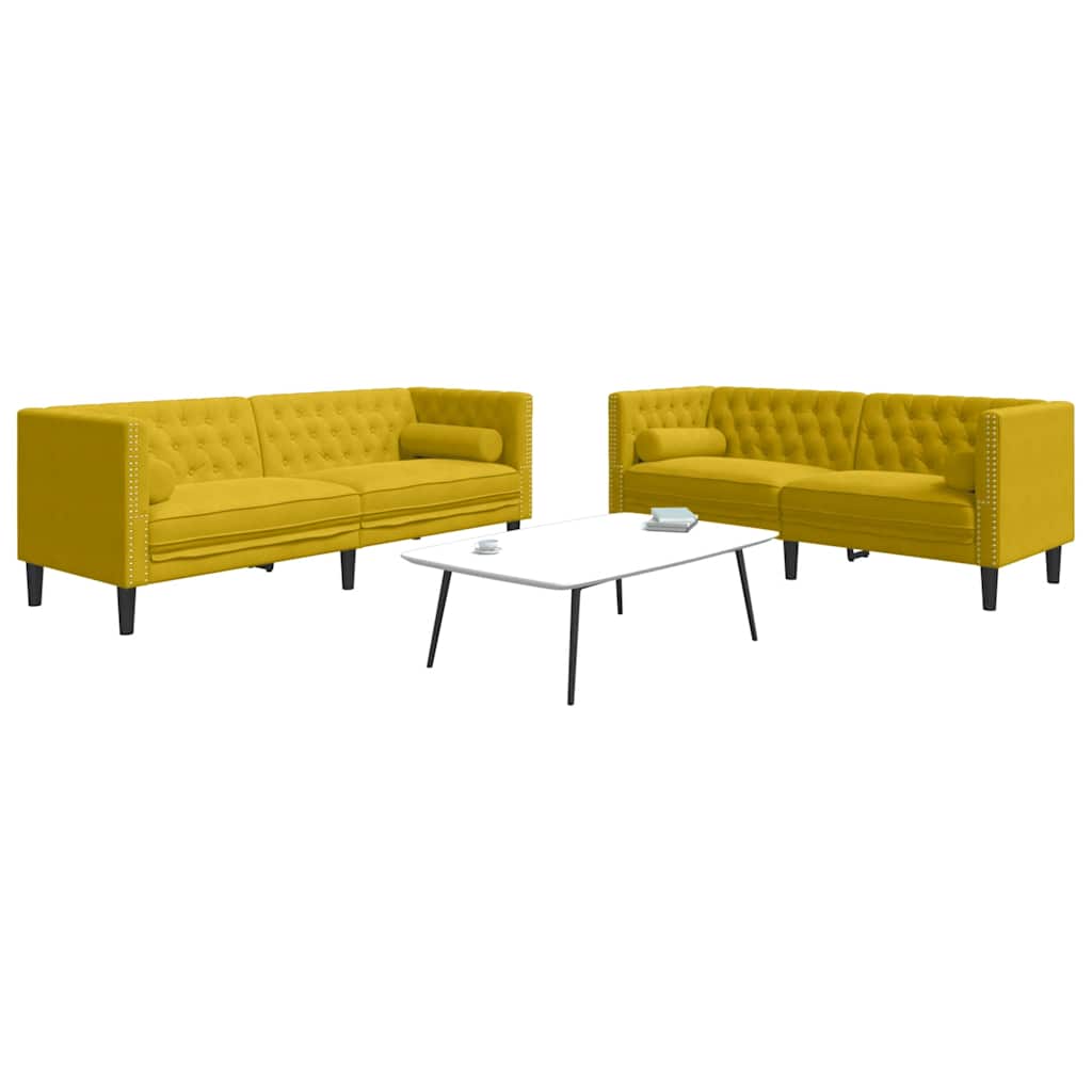 Chesterfield-Sofa Med Puder Fløjl