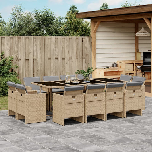 Spisebordssæt Til Haven 13 Dele Med Hynder Polyrattan Beige