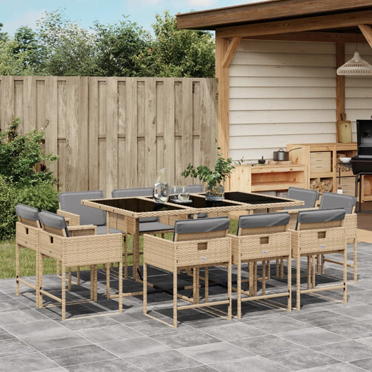Spisebordssæt Til Haven 11 Dele Med Hynder Polyrattan Beige