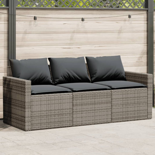 3-Personers Havesofa Med Hynder Polyrattan Grå
