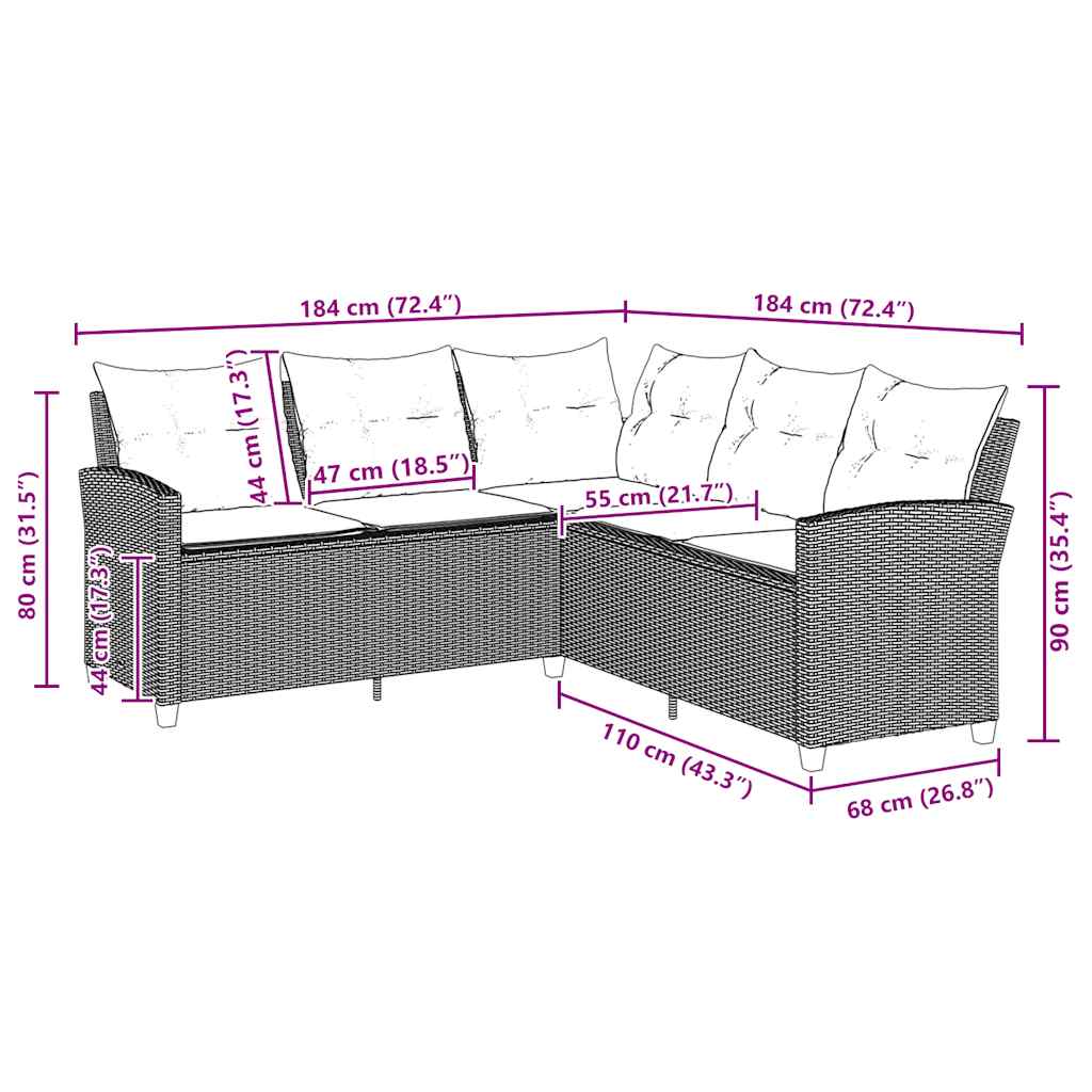 L-formet Sofa Med Hynder Polyrattan - Billede 7