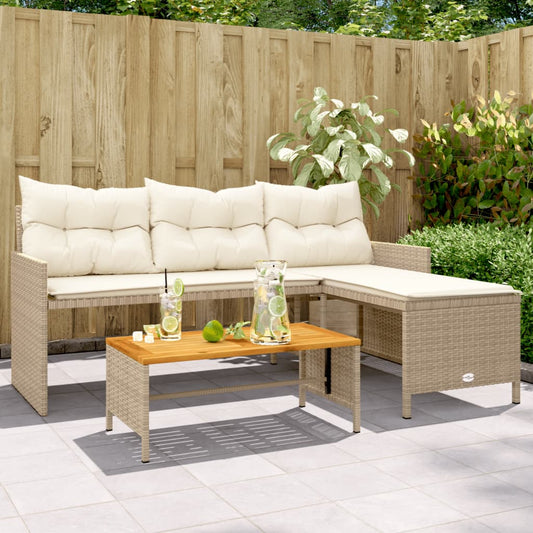 Havesofa Med Bord Og Hynder L-Formet Polyrattan