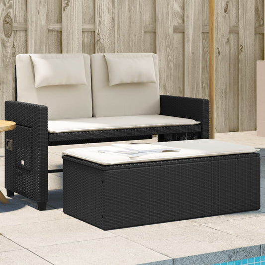 Havebænk Med Hynder Og Lænefunktion Polyrattan Sort