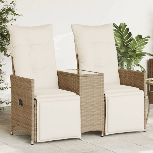 2-Personers Havesofa Med Bord Og Lænefunktion Polyrattan Beige