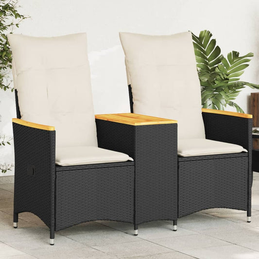 2-Personers Havesofa Med Bord Og Lænefunktion Polyrattan Sort