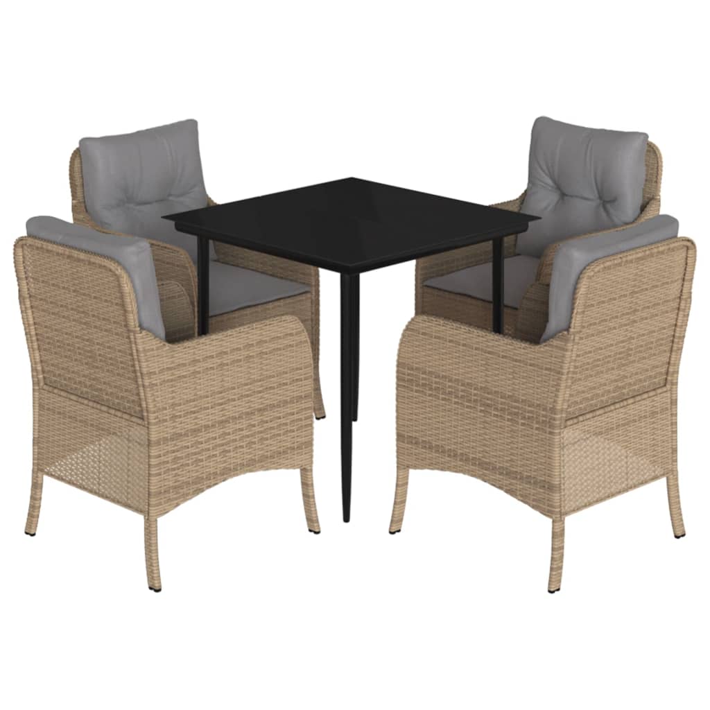 Spisebordssæt Til Haven 3 Dele Med Hynder Polyrattan Beige