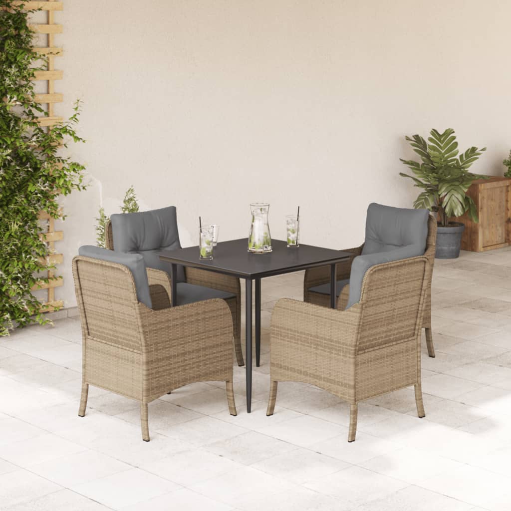 Spisebordssæt Til Haven 3 Dele Med Hynder Polyrattan Beige