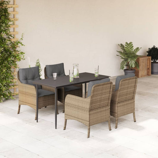 Spisebordssæt Til Haven 3 Dele Med Hynder Polyrattan Beige