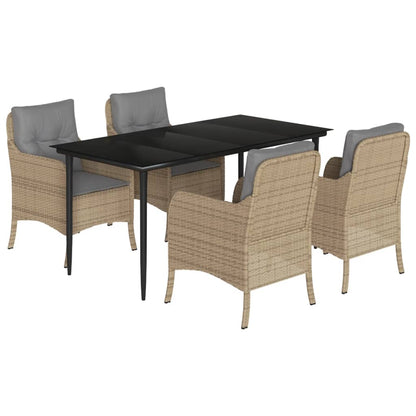Spisebordssæt Til Haven 3 Dele Med Hynder Polyrattan Beige