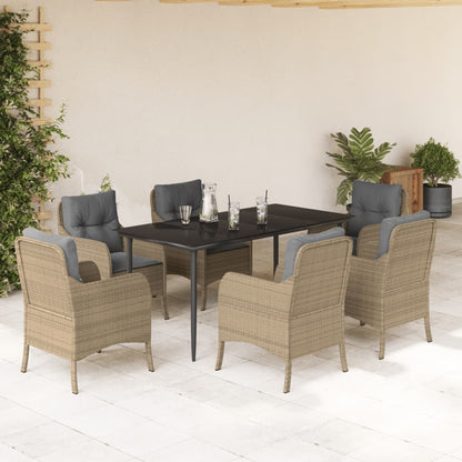 Spisebordssæt Til Haven 3 Dele Med Hynder Polyrattan Beige