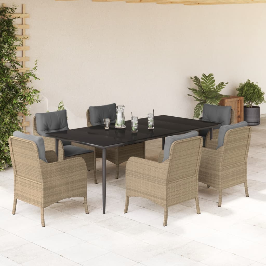 Spisebordssæt Til Haven 3 Dele Med Hynder Polyrattan Beige