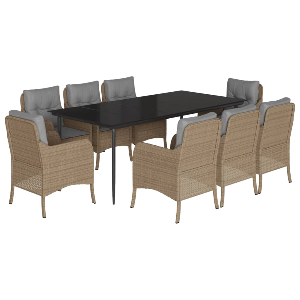 Spisebordssæt Til Haven 3 Dele Med Hynder Polyrattan Beige