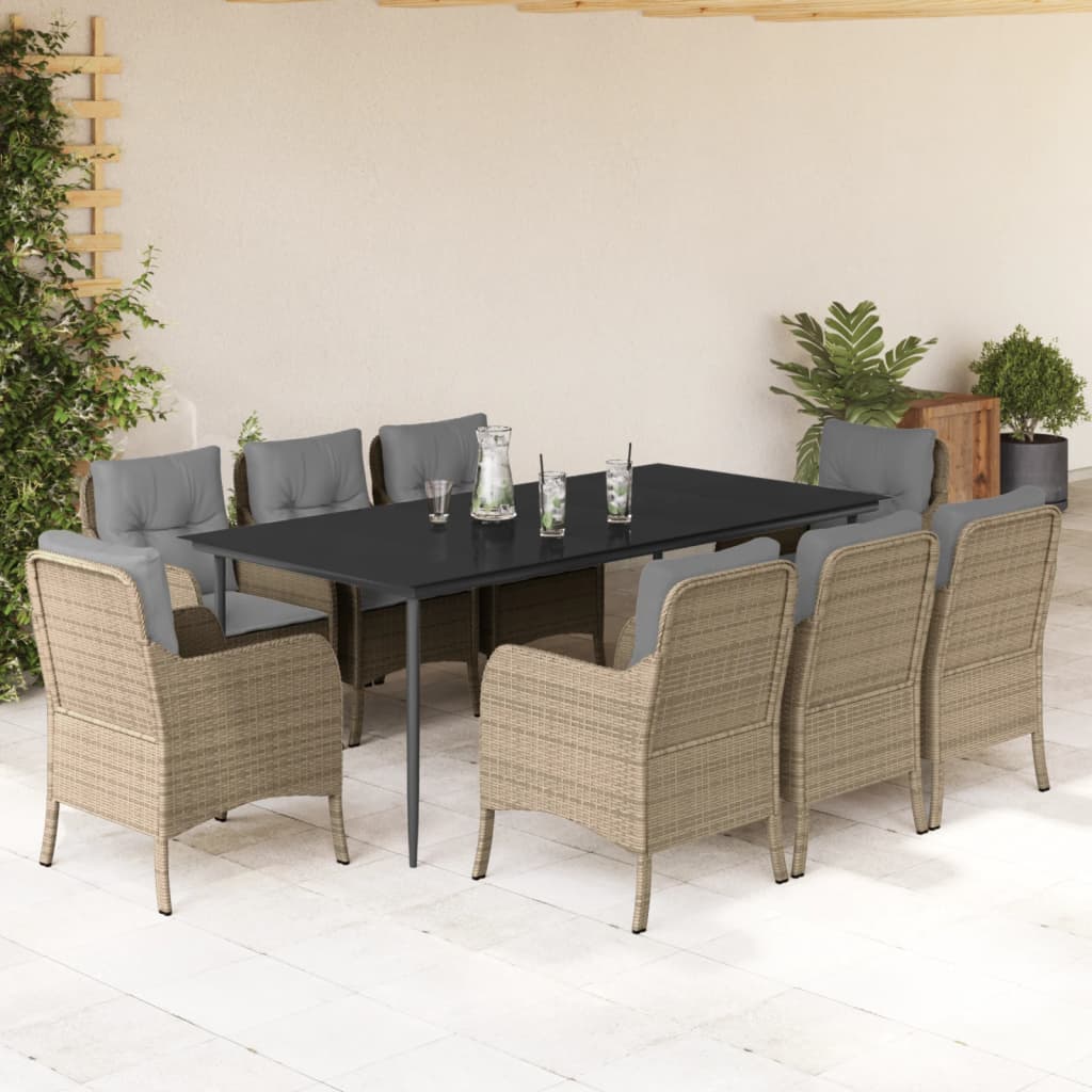 Spisebordssæt Til Haven 3 Dele Med Hynder Polyrattan Beige
