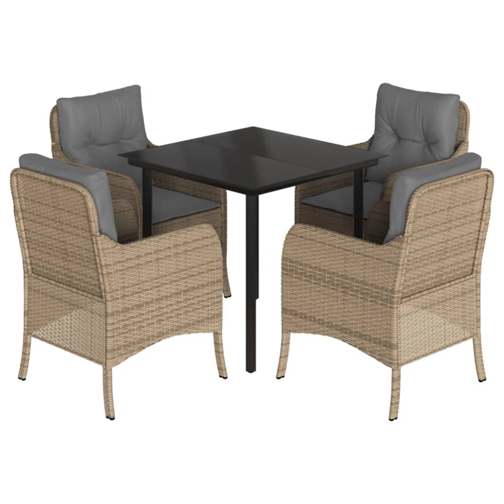 Spisebordssæt Til Haven 3 Dele Med Hynder Polyrattan Beige