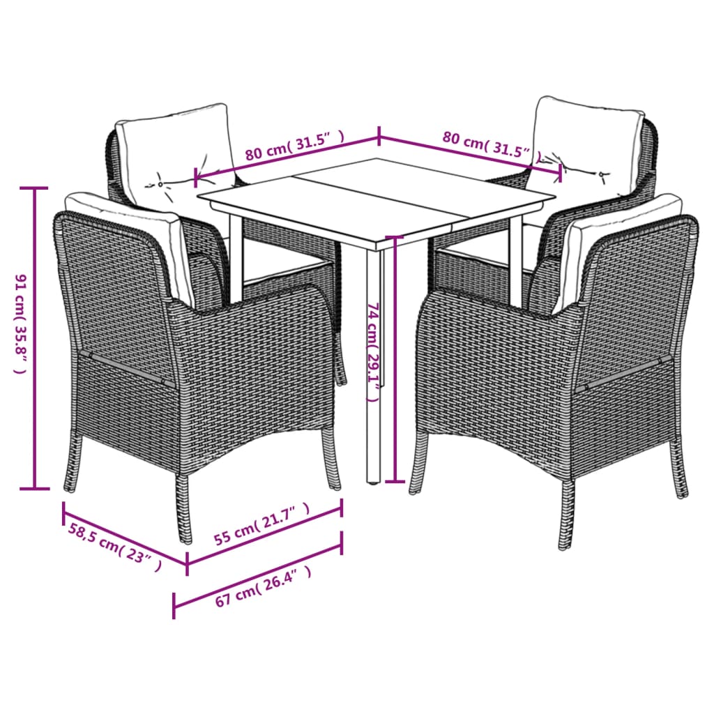 Spisebordssæt Til Haven 3 Dele Med Hynder Polyrattan Beige