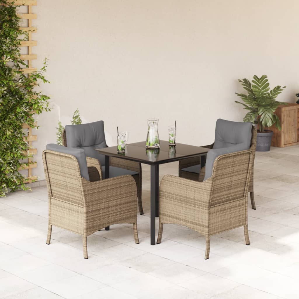 Spisebordssæt Til Haven 3 Dele Med Hynder Polyrattan Beige