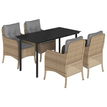 Spisebordssæt Til Haven 3 Dele Med Hynder Polyrattan Beige