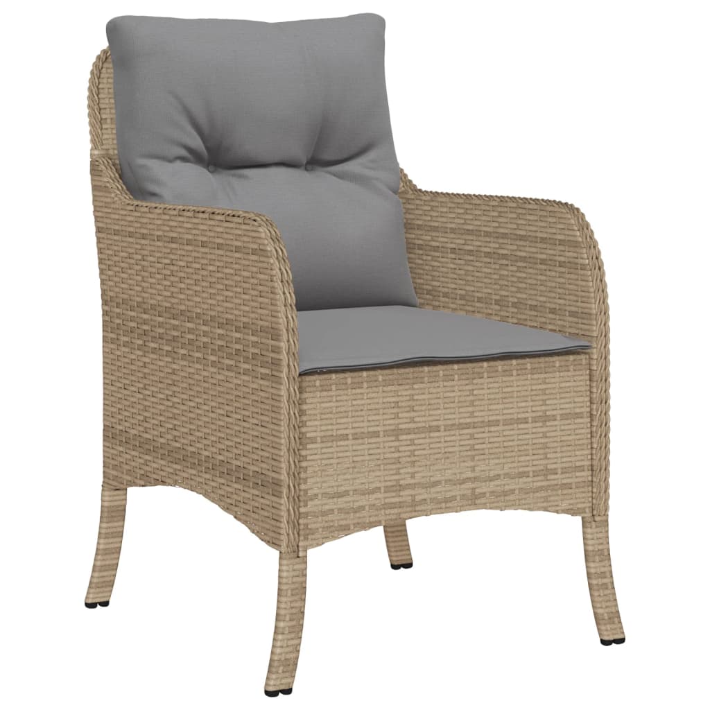 Spisebordssæt Til Haven 3 Dele Med Hynder Polyrattan Beige