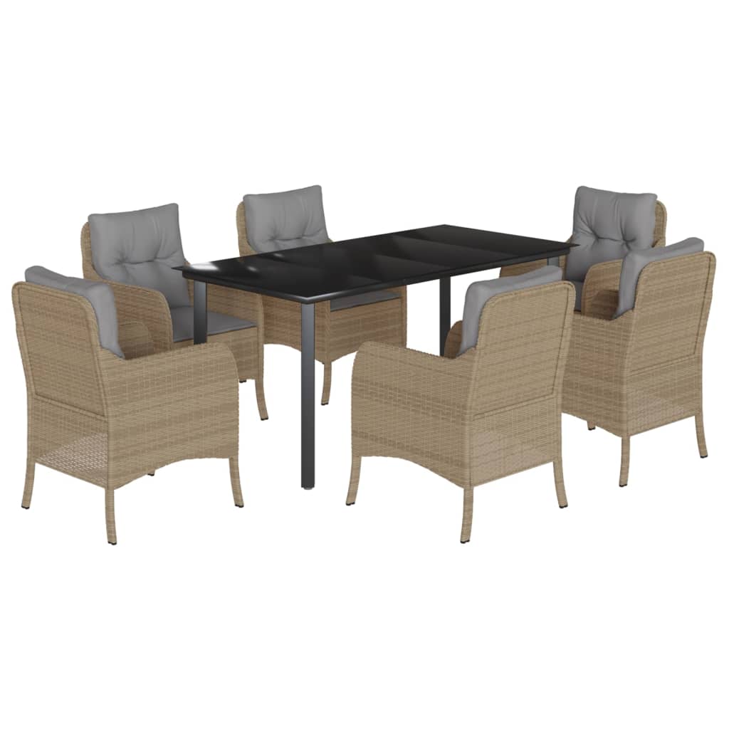 Spisebordssæt Til Haven 3 Dele Med Hynder Polyrattan Beige