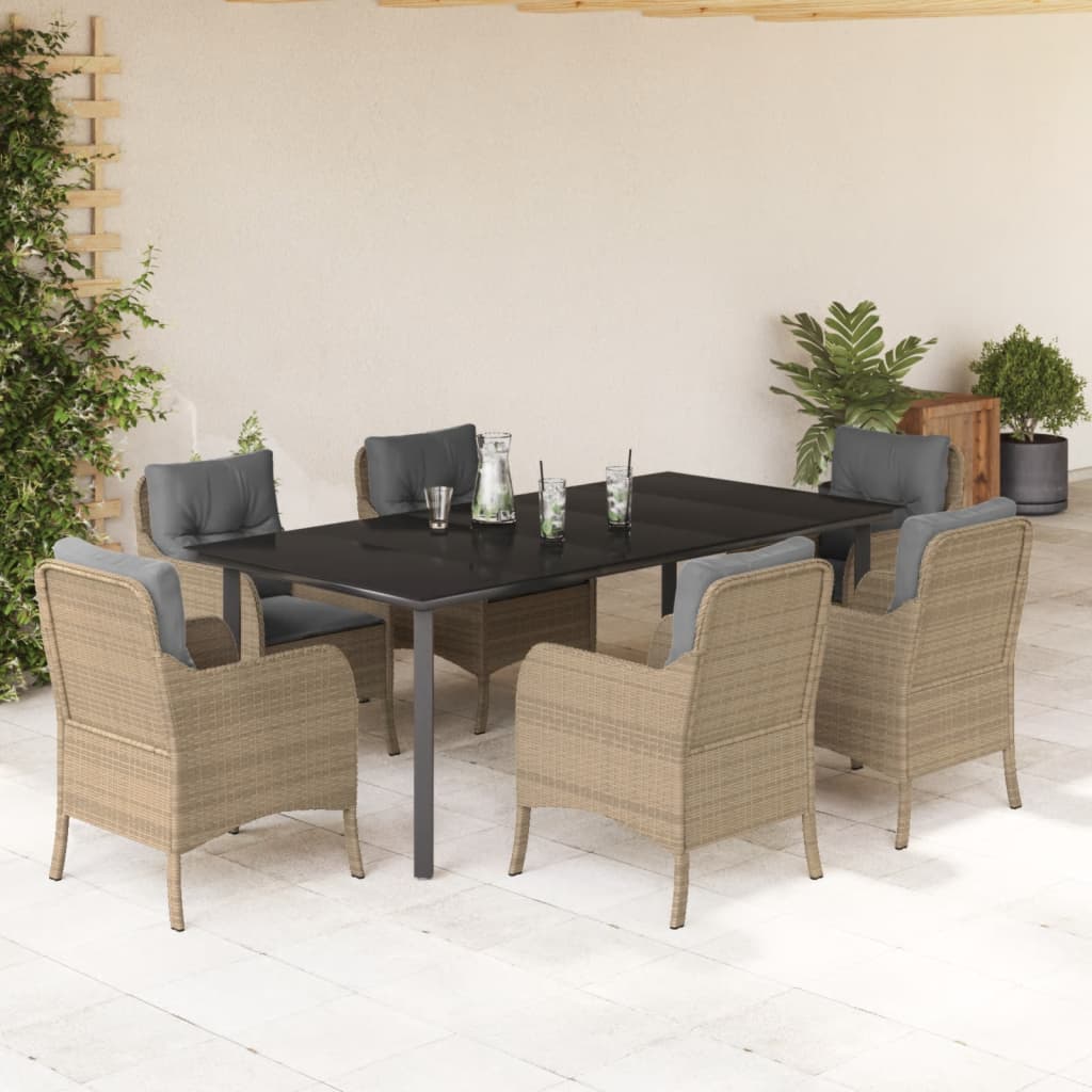 Spisebordssæt Til Haven 3 Dele Med Hynder Polyrattan Beige