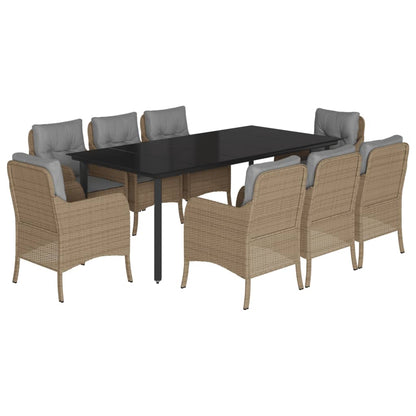 Spisebordssæt Til Haven 3 Dele Med Hynder Polyrattan Beige