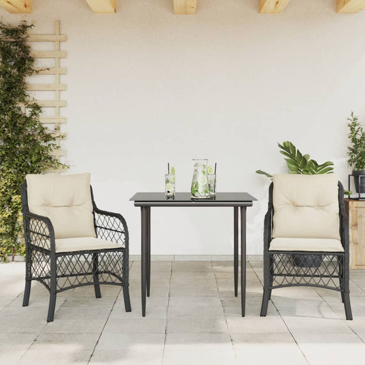 Bistrosæt til Haven 3 Dele med Hynder Polyrattan Sort - hovedbillede