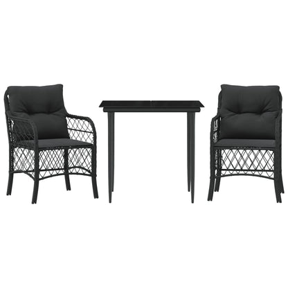Bistrosæt til Haven 3 Dele med Hynder Polyrattan Sort - billede 2