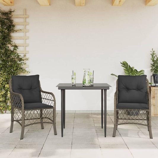 Bistrosæt til Haven 3 Dele med Hynder Polyrattan Grå - hovedbillede