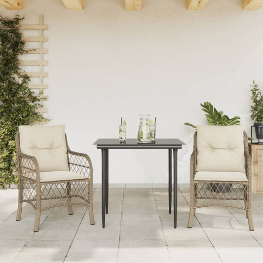 Bistrosæt til Haven 3 Dele med Hynder Polyrattan Beige - hovedbillede