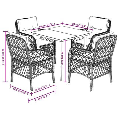 Spisebordssæt Til Haven 5 Dele Med Hynder Polyrattan Beige