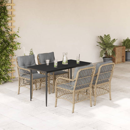 Spisebordssæt Til Haven 5 Dele Med Hynder Polyrattan Beige