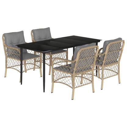 Spisebordssæt Til Haven 5 Dele Med Hynder Polyrattan Beige