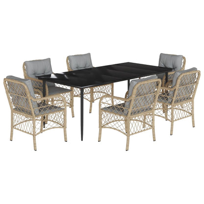 Spisebordssæt Til Haven 5 Dele Med Hynder Polyrattan Beige